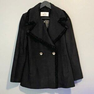 EUC Belle Badgley Mischka Wool Blend Velvet Black Peacoat Small